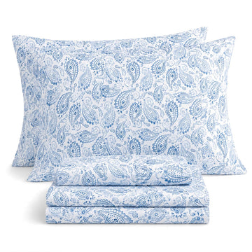 Blue Paisley Sheets Cotton Sheets King Size Percale Deep Pocket