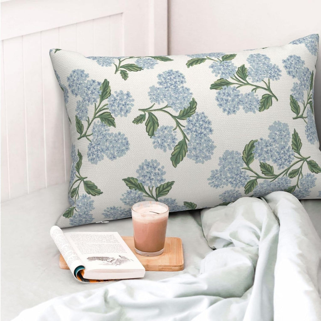 Spring Pillow Covers 12x20 Inch 2 Pcs Blue Green Hydrangea Flower Decor Throw Pillows Vintage Floral Seasonal Summer
