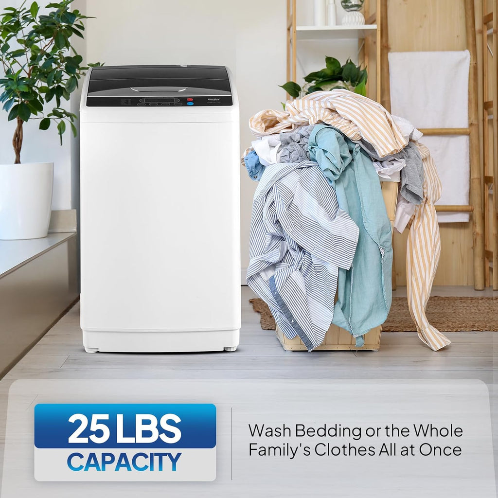 25LBS Portable Washing Machine, Full-Automatic Electric Laundry Machine with Stainless Steel Drum, Compact Washer and Spin Dryer Combo with Drain Pump for Home, Apartment