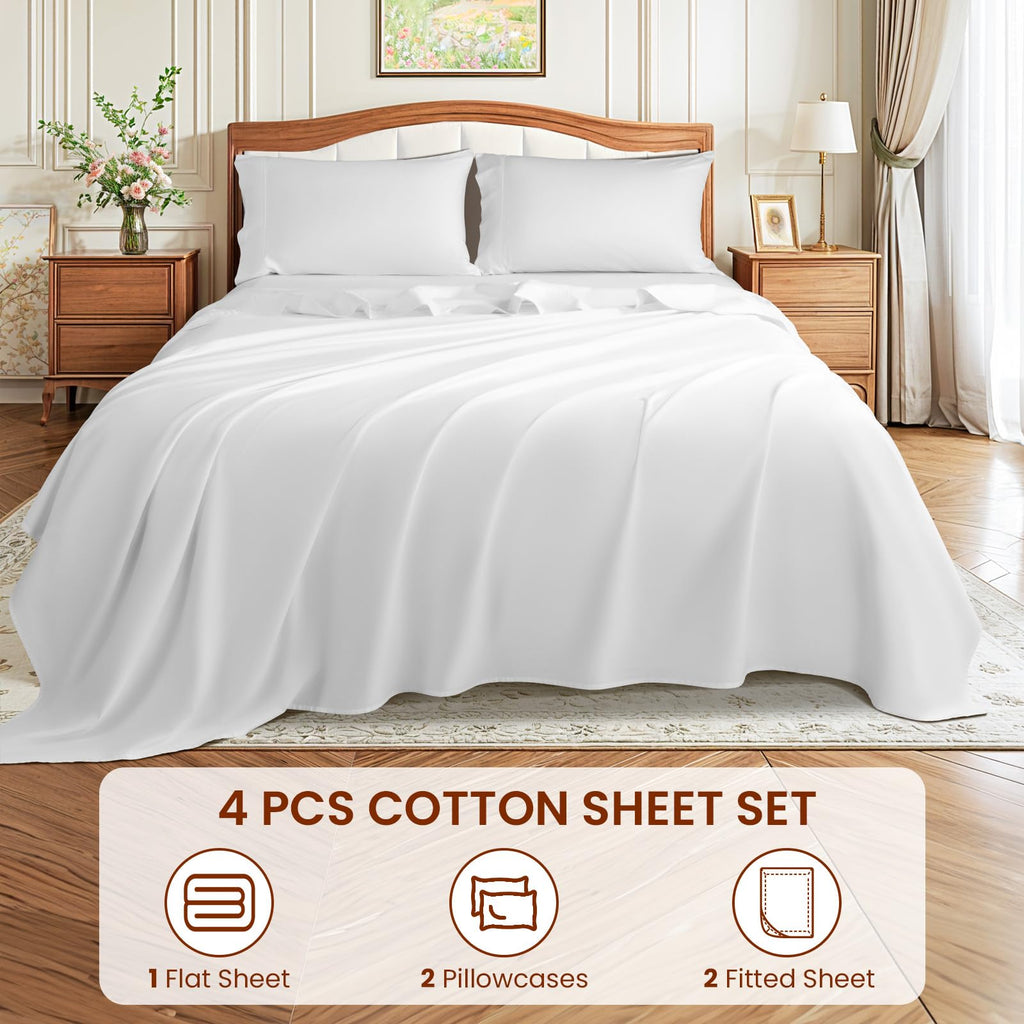 1500 Thread Count Egyptian Cotton Queen Size Sheet Set (4 Piece, White, Modern Style, Deep Pocket, Fully Elasticized)