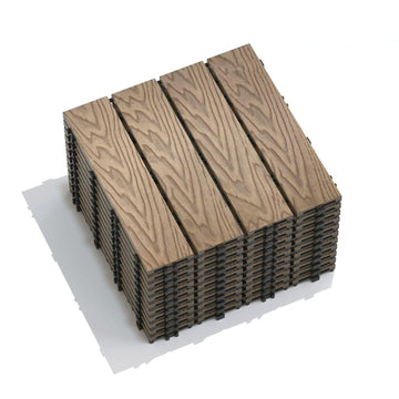 WPC Interlocking Deck Tiles 11.8" x 11.8" - Pack of 11 Wood-Plastic Composite Patio Flooring Tiles - Weather Resistant