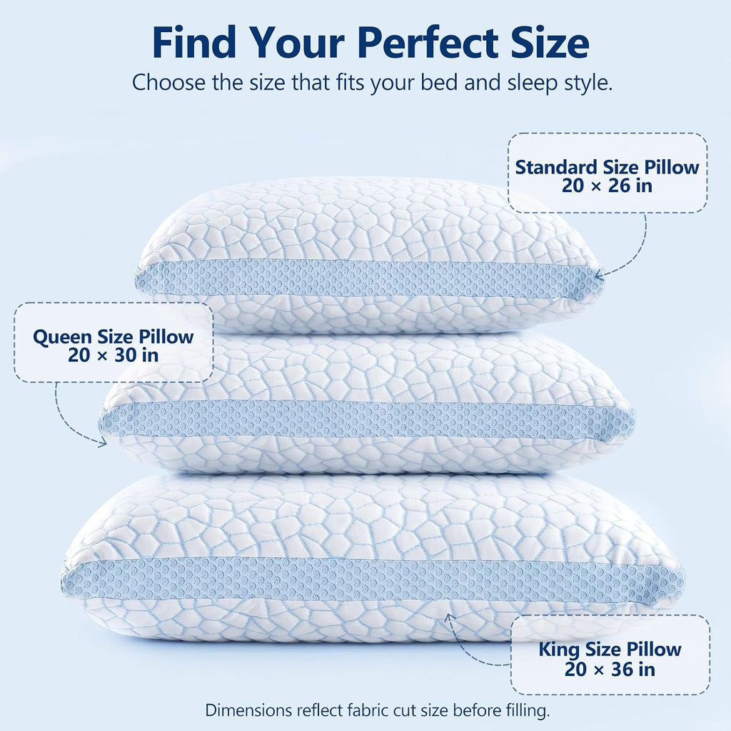 Enhanced Cooling Pillows for Sleeping, CertiPUR-US Shredded Memory Foam Pillows King Size Set of 2 for Hot Sleeper