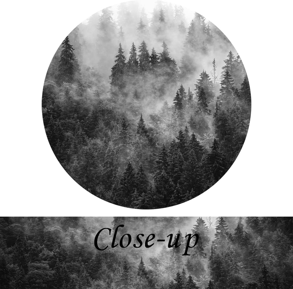 Black and White Misty Foggy Mountain Landscape Canvas Wall Art - Breathtaking Scene of Fir Forest in Hipster Style