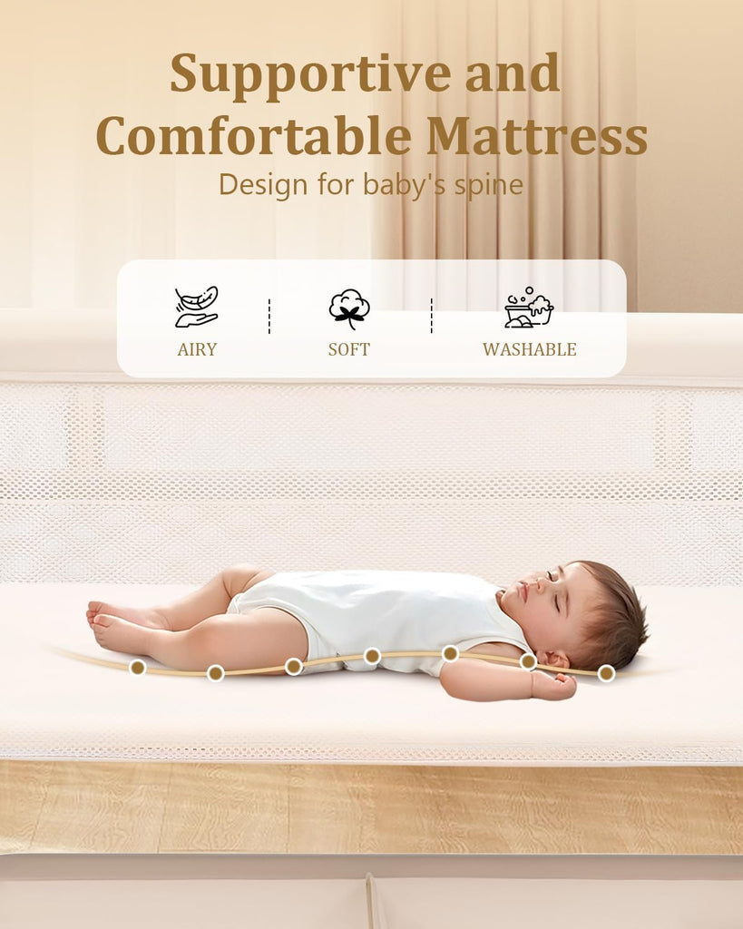 3 in 1 Baby Bassinet with Wheels, Bedside Bassinet Sleeper for Newborn, Portable Baby Crib with 7 Adjustable Height &