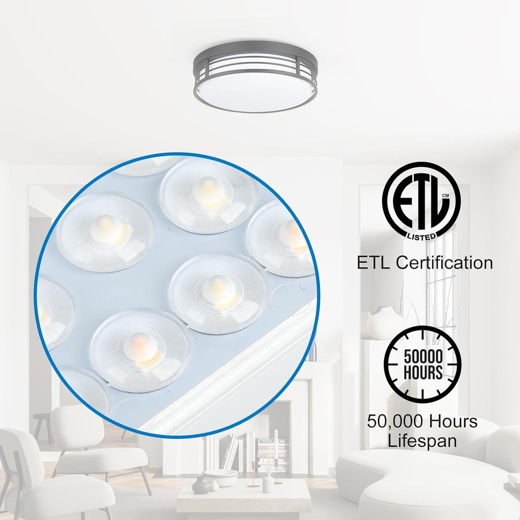 13 Inch Matte Black Flush Mount Ceiling Light, 23W LED Ceiling Lighting Fixture with