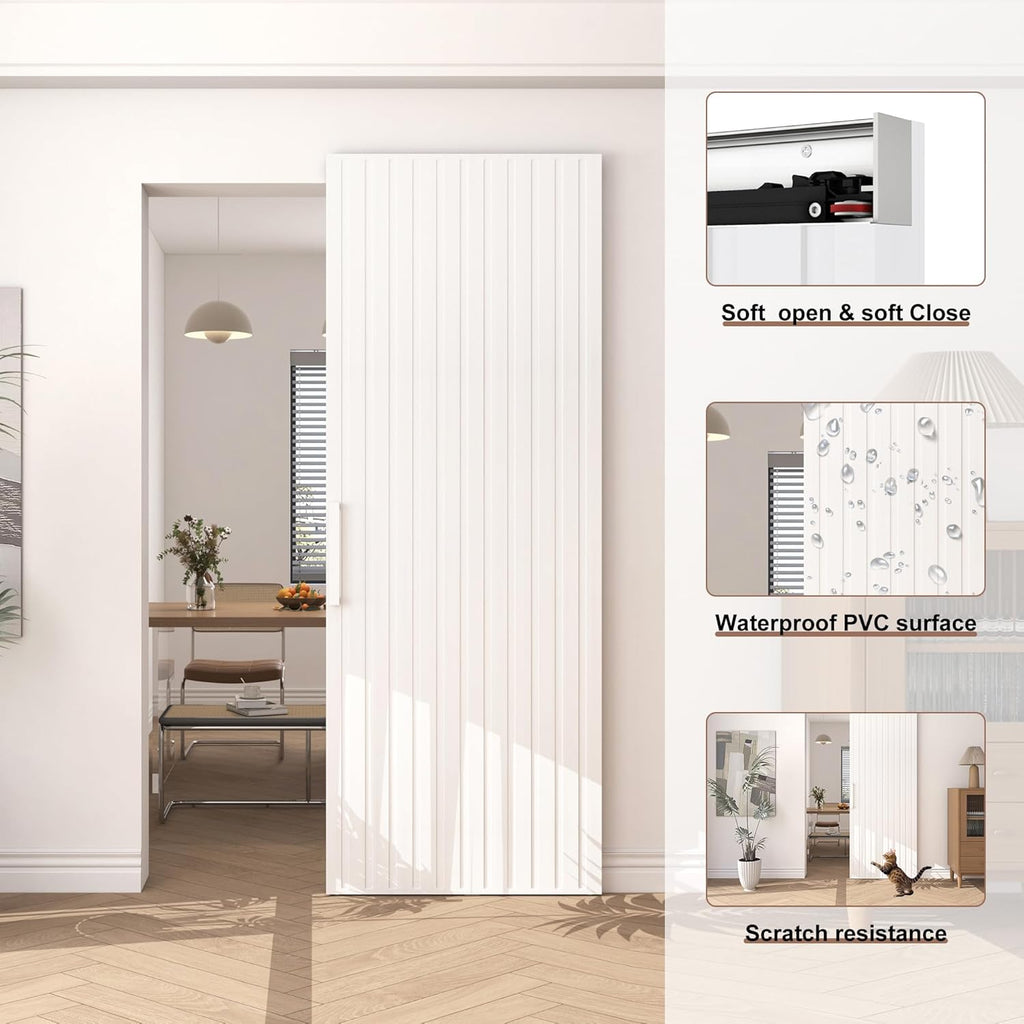 40"x86" Concealed Sliding Barn Door with Soft Close Hardware Kit, White Hidden Door for Opening 32"-