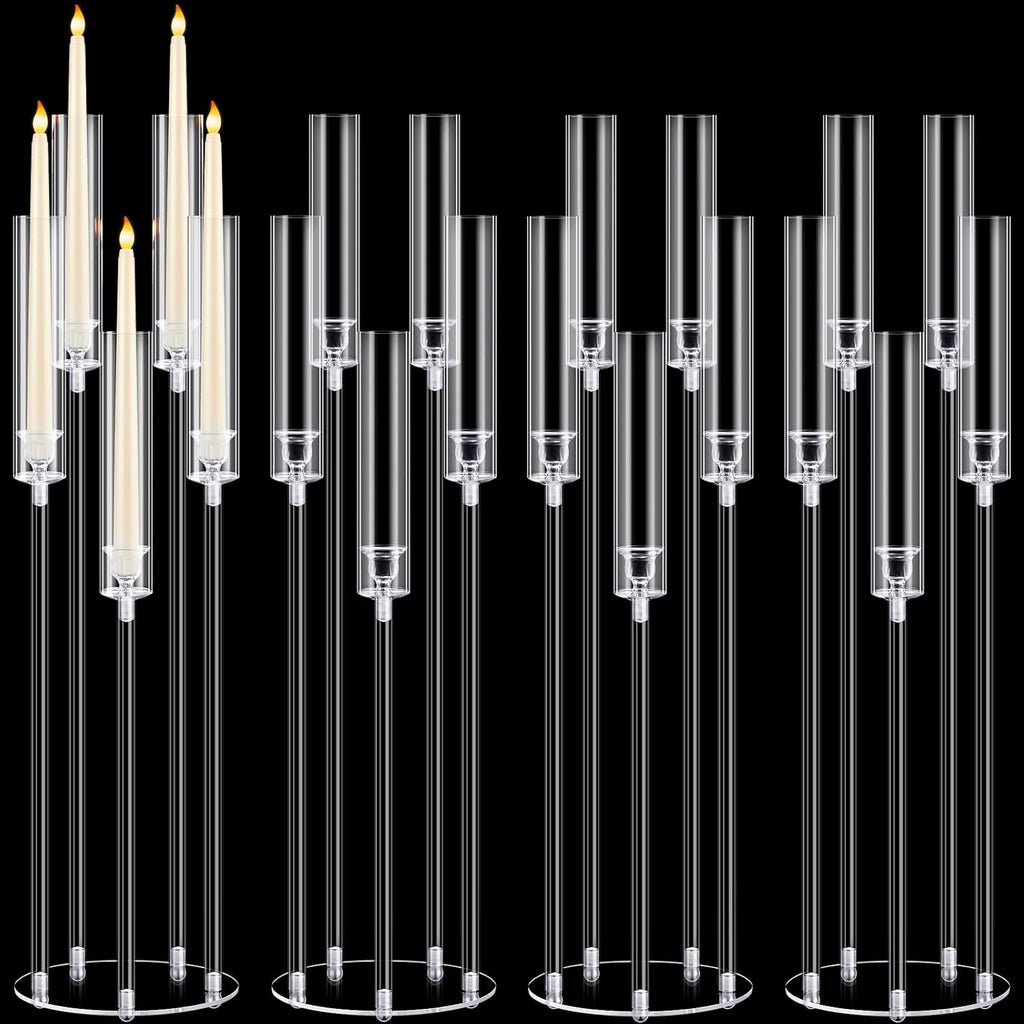 4 Pcs Acrylic Candelabra Centerpieces Clear Taper Candle Candlestick Holder Crystal 5 Arm Candlesticks Holder with