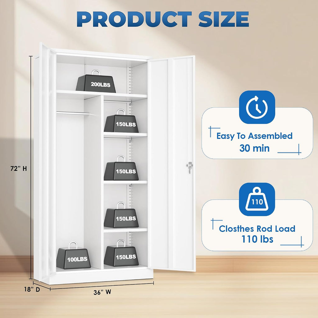 Wardrobe Cabinets with Locking Doors and Shelves, Clothing Locker 72" X 36" X 18" Storage Cabinets Room, School