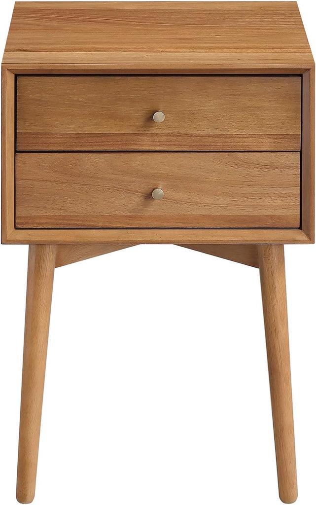 32704 Harper Mid-Century Oak Wood Nightstand with 2-Drawers, Small Side End Table with Storage, Brown