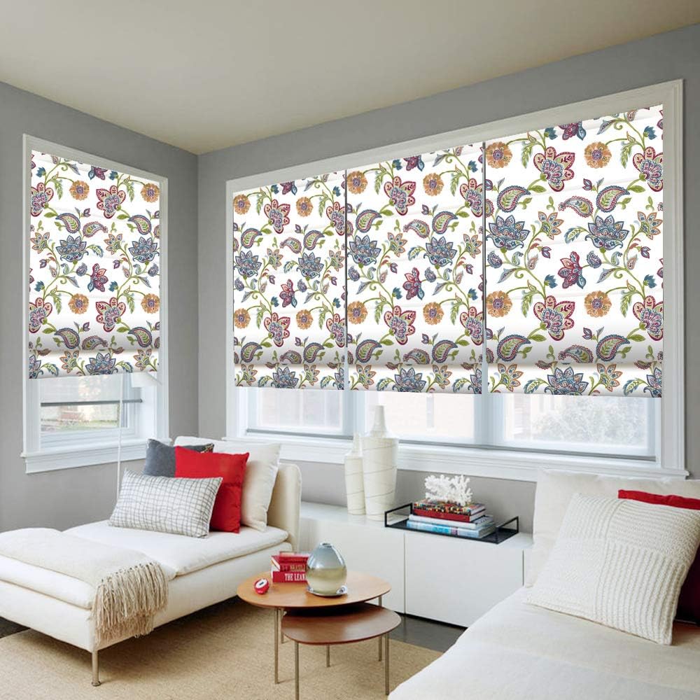Washable Roman Shades, Floral Custom Fabric Blackout Cordless Roman Shades for Windows, Doors, Kitchen Windows, Easy