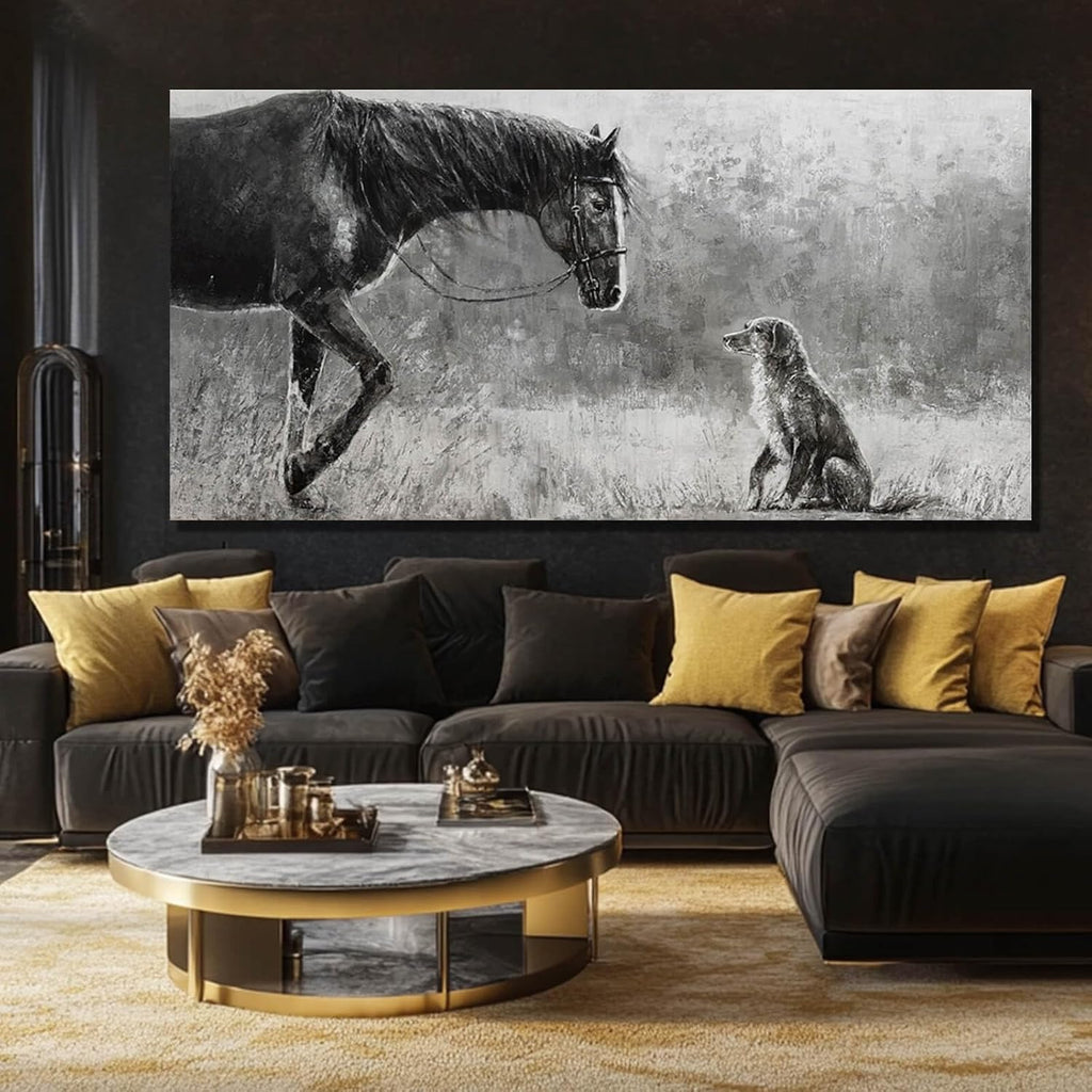 Horse Canvas Wall Decor Grey Wall Picture Modern Wall Hangings Decor 29"x58" Canvas Wall Art Kitchen Artwork