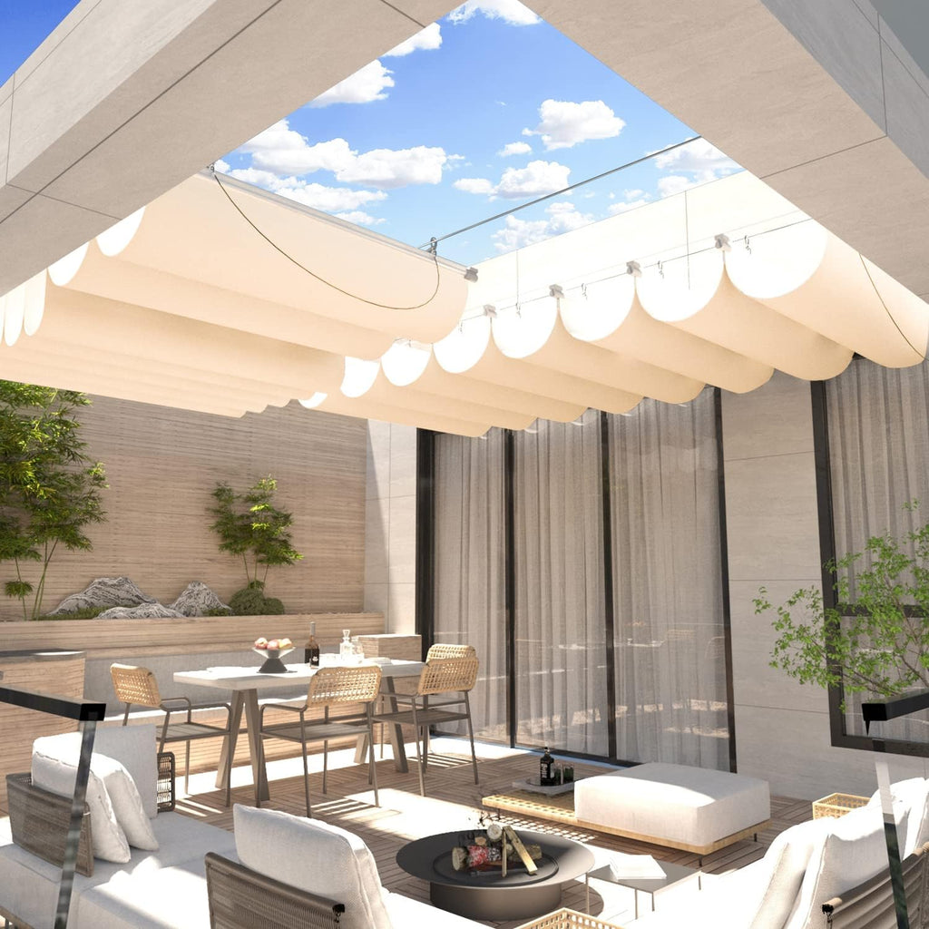 3'x12' Retractable Waterproof Wave Sun Shade Canopy Pergola Cover Shade Sail Awning for Outdoor Patio Porch Garden