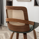 Dining Chairs Set of 2, Green Dining Chairs with Walnut Bentwood Frame, Ergonomic Rattan Back and Curved Arms for Kitchen or Living Room