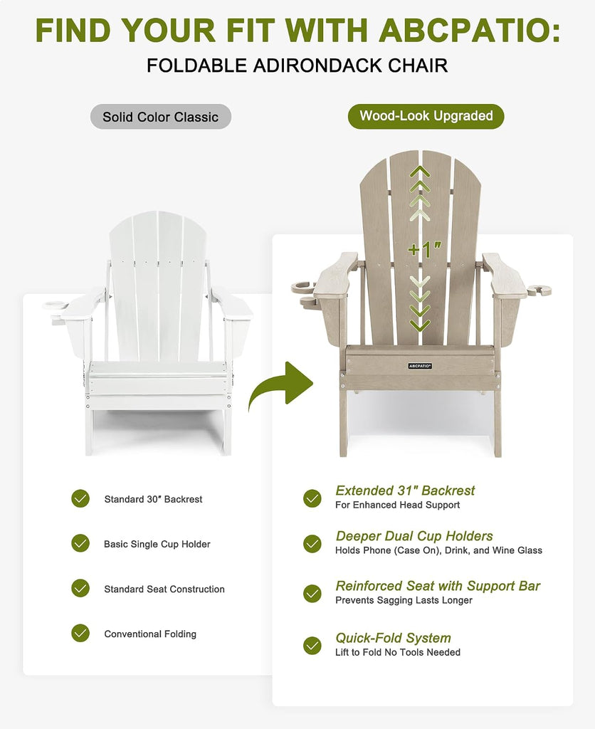 Adirondack Chair HDPE Cup Holders Heavy Duty Patio Woodgrain Sand