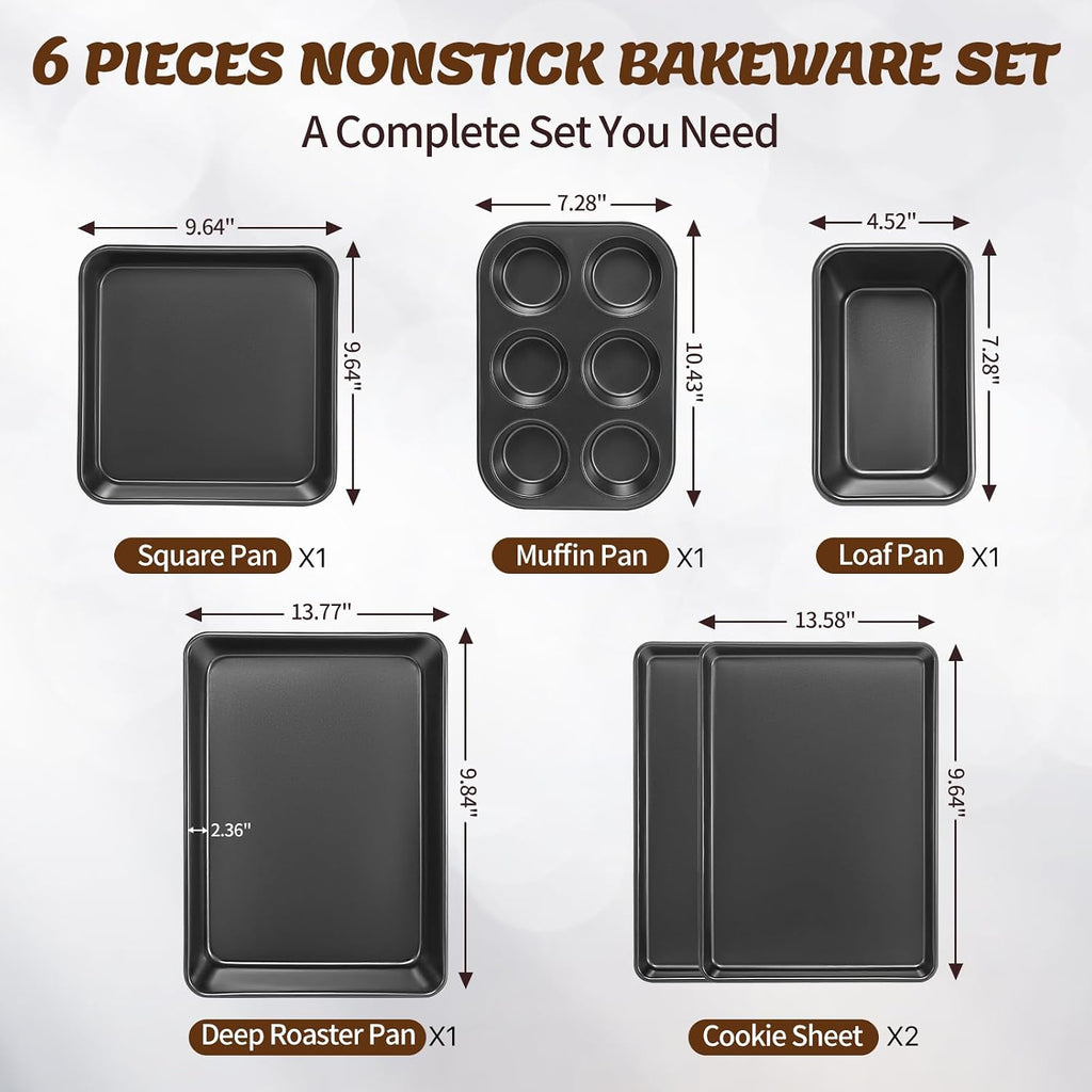 Pans Set, Nonstick Bakeware Sets, Oven Pans for Cooking, 6 Pieces Sheets Set Including Cookie Sheet, Deep Roaster