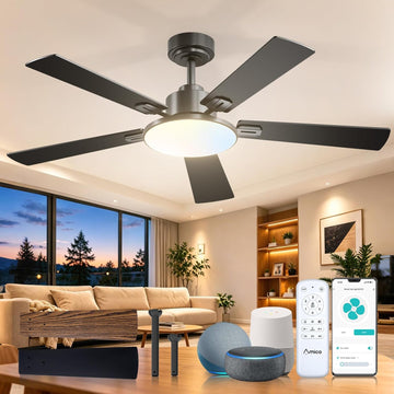 52 Inch Smart Ceiling Fan with Lights, Remote/App/Alexa/Google Control, WiFi Modern Downrod Mount Ceiling Fan