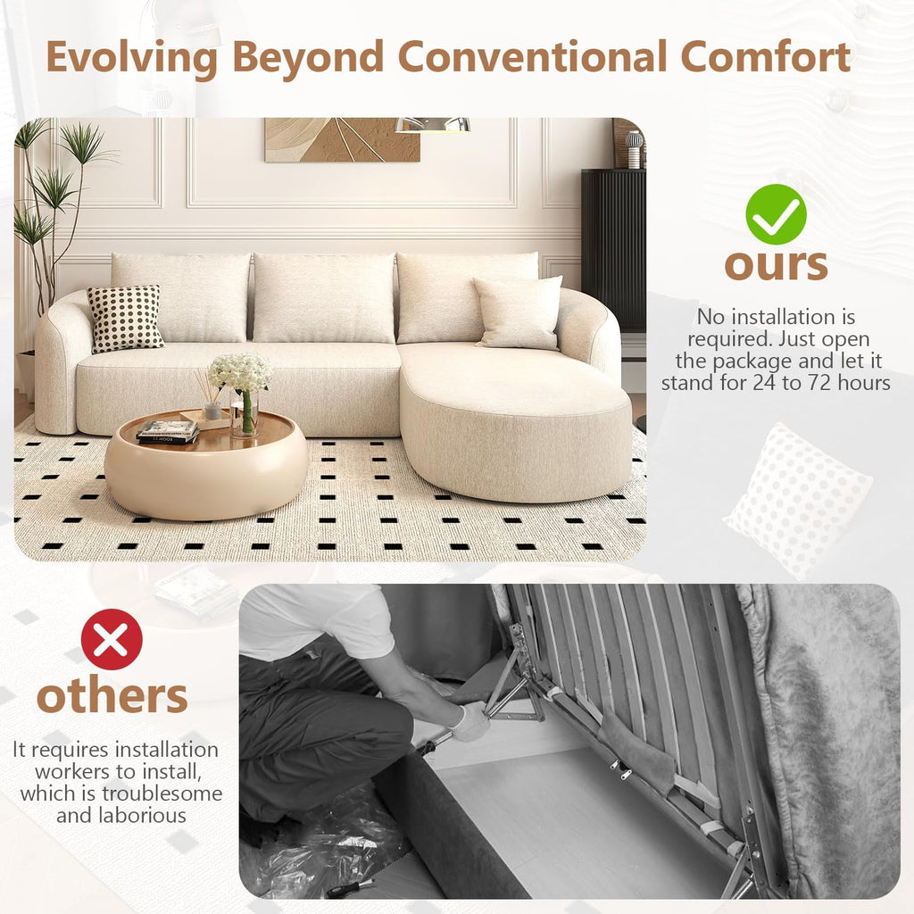 111" Modular Sectional Couches Luxury Modern Curved Back Sofa,Minimalist Comfy L-Shape Boneless Cloud Couch for Living
