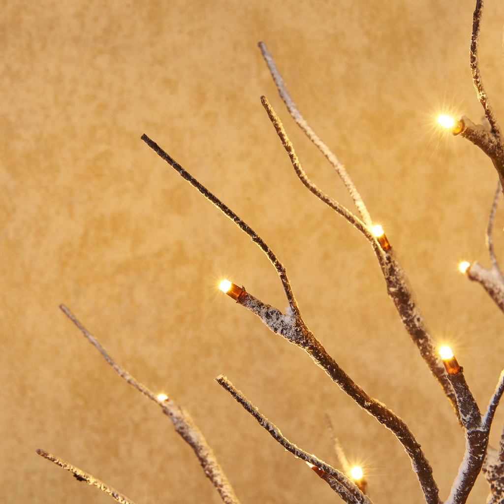 Lighted Tabletop Artificial Small Tree Snow Dusted 24 LED 18IN Battery Operated with Timer Indoor Use for Halloween