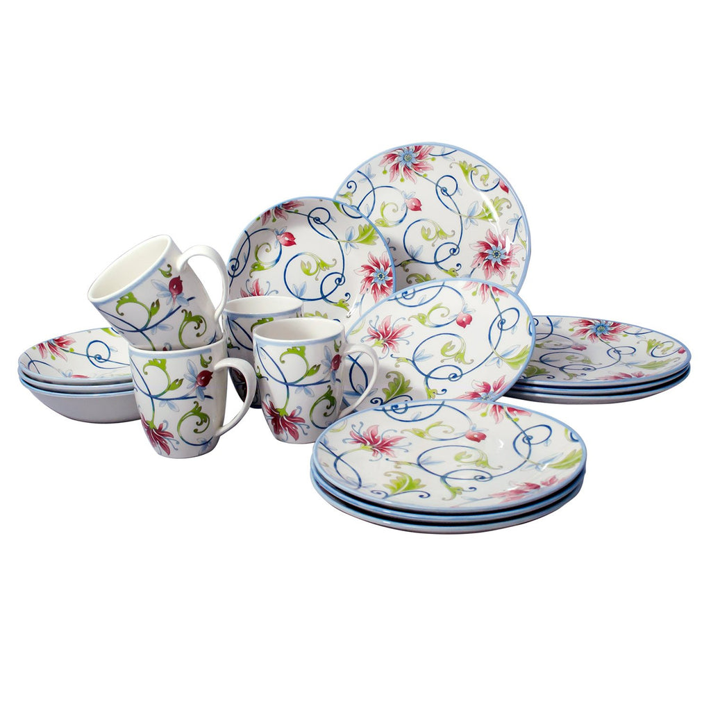 England 16-Piece Porcelain Dinnerware Set for 4, Botanical Green