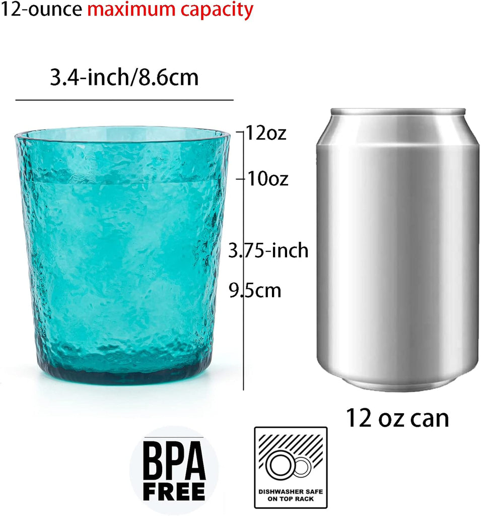 12-ounce Acrylic Old Flashion Glasses Plastic Tumblers, set of 8 Multicolor