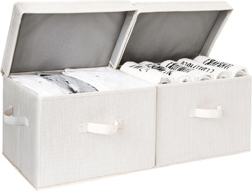 Fabric Storage Bins with Lid, Decorative Storage Boxes for Shelves, Stackable Closet Organizer Basket with Handles