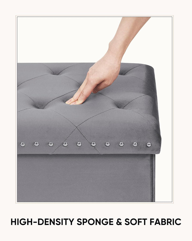 Velvet Storage Ottoman Bench, 43.3" Upholstered Tufted Ottoman with Storage, Folding Footrest Bench , or Entryway