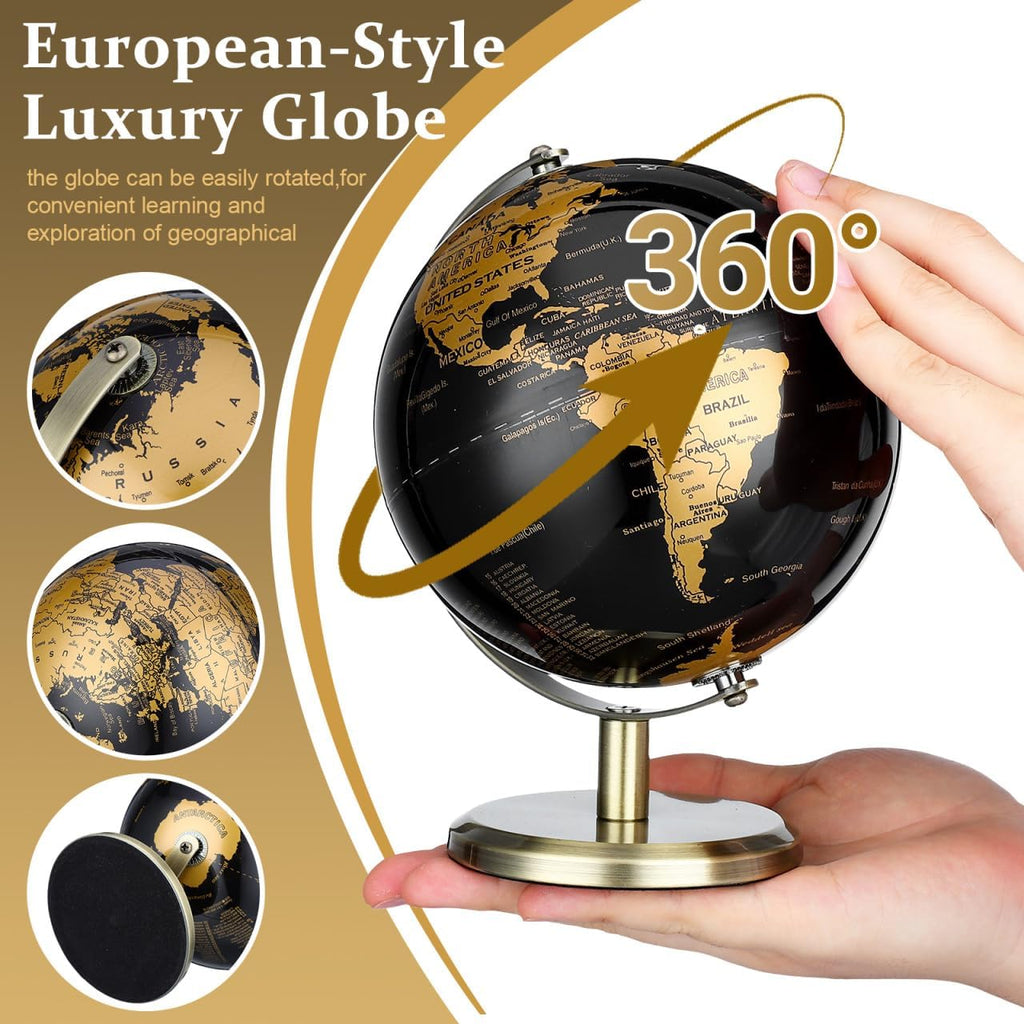 Antique Globe Ornament Rotating World Globe Desktop Decor Elegant Geography Table Decoration and Office Vintage Desk