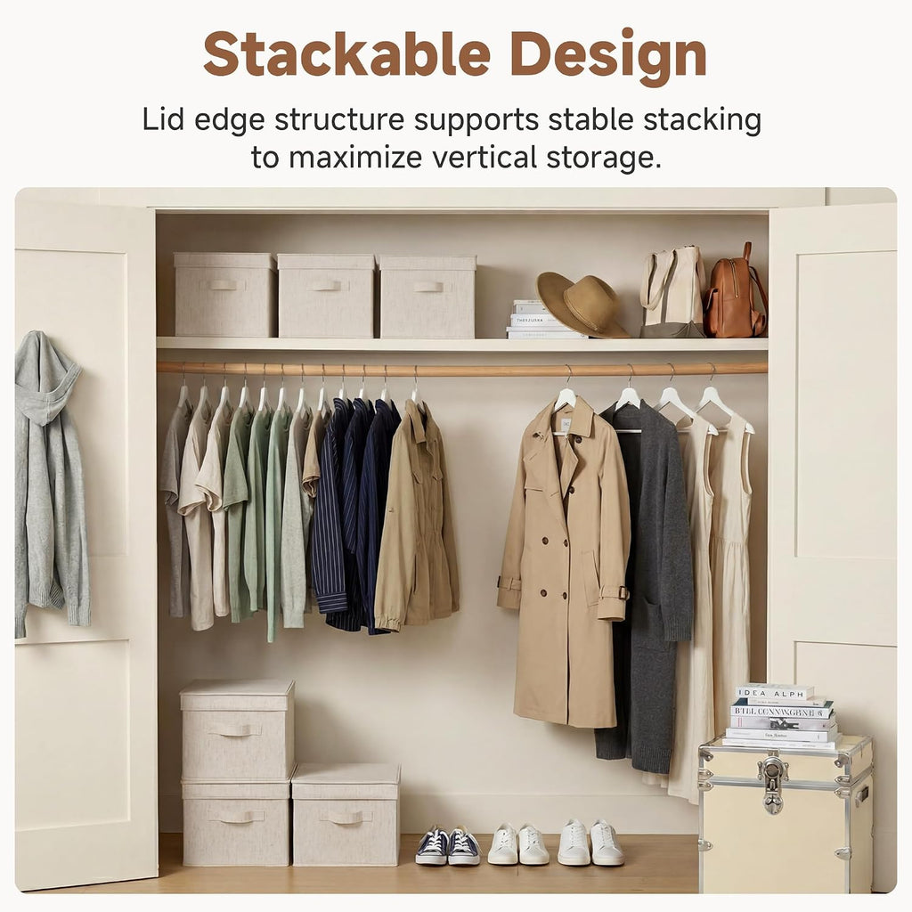 Fabric Storage Bins with Lids, Decorative Storage Bins with Soft Handles, Foldable Storage Baskets for Closet