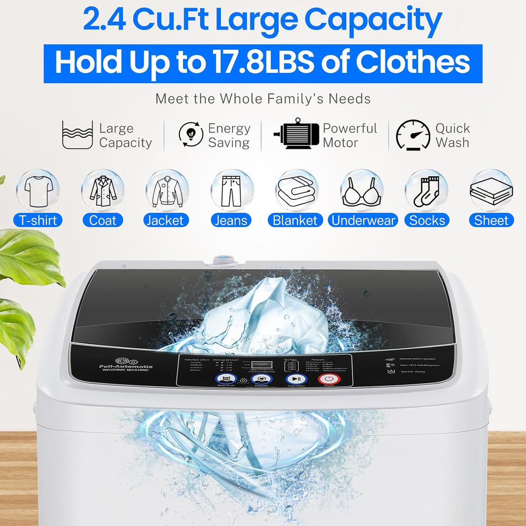 Portable Washing Machine 17.8Lbs Portable Washer 2.4 Cu.ft Full Automatic Compact Laundry Washer with 10 Programs 8