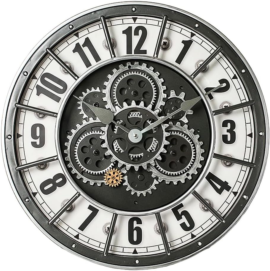 18 Inch Wall Clock with Moving Gears, Oversized Large Industrial Steampunk Decoration, Antique Metal Big Numeral Wall Clocks for Kitchen...