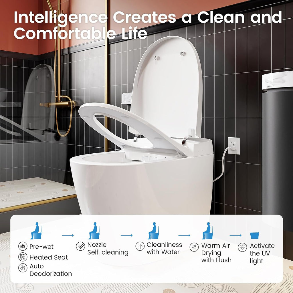 Smart One-Piece Toilet with Built-In Bidet, Auto Flush, Foot Sensor Flush, Heated Seat, Warm Water, Air Dryer, Night Light, Blackout Flush