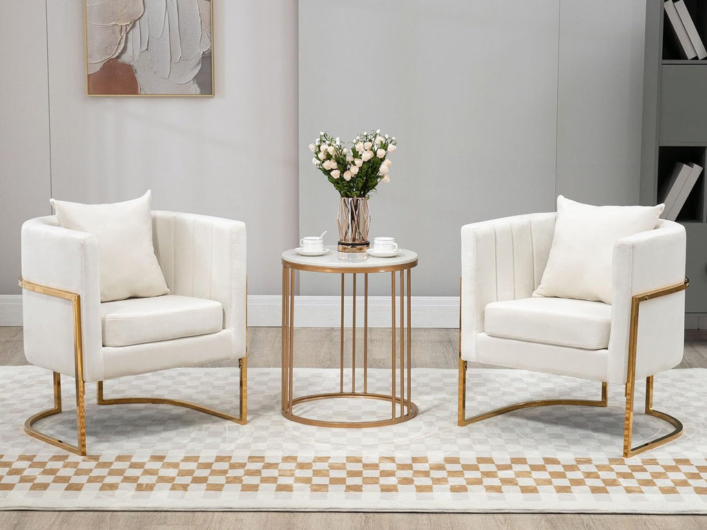 Velvet Accent Chair, Modern Barrel Arm Chair /Bedroom/Guest Reception, Upholstered Club Armchair with Pillow & Gold