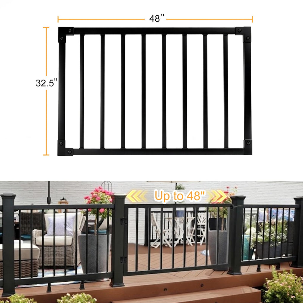 Aluminum Deck Gate, 32.5 in H, Adjustable Width Outdoor Gate