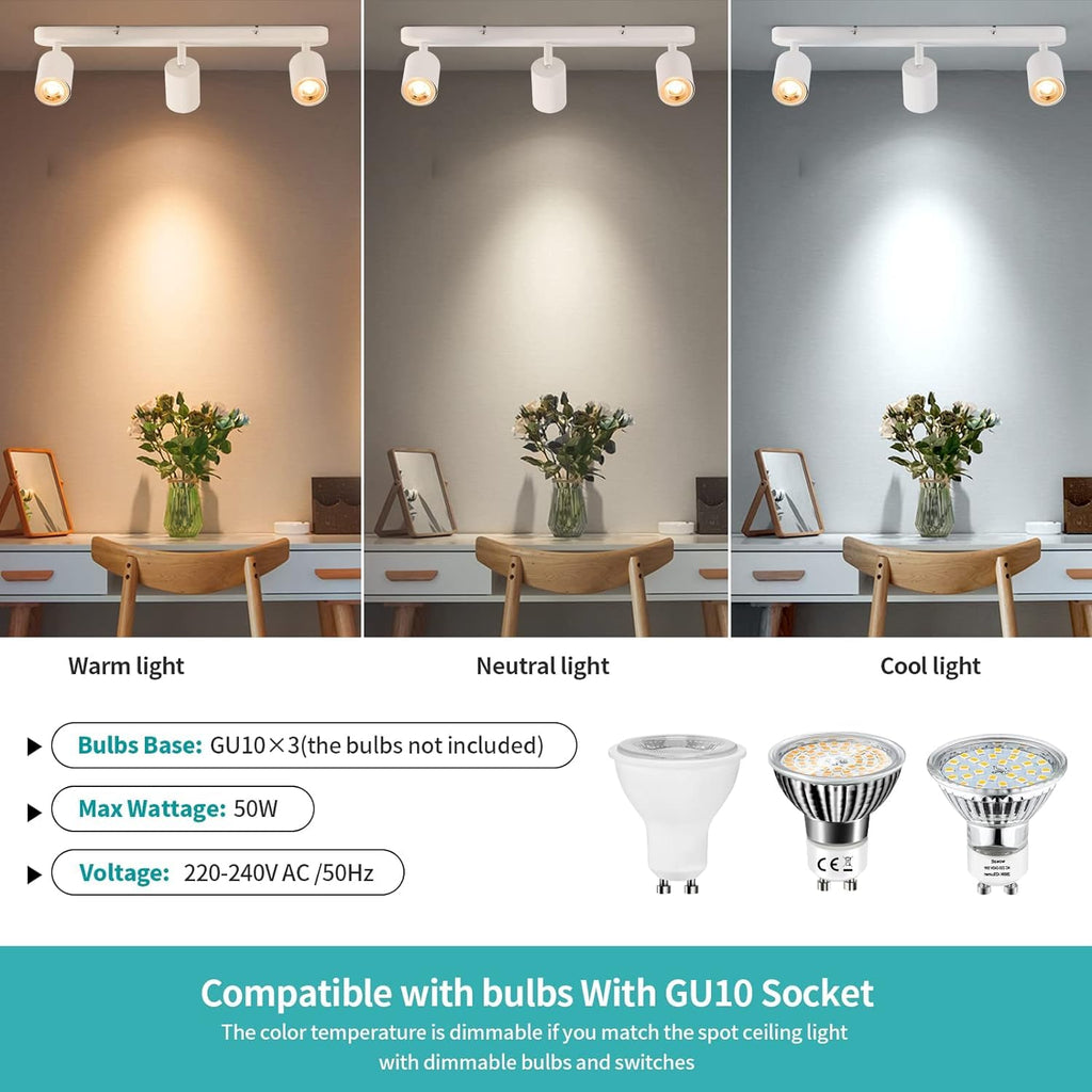 3 Way Track Lighting Kit Flexibly Rotatable Track Light Ceiling Kitchen LED Ceiling spot Light, Picture Wall