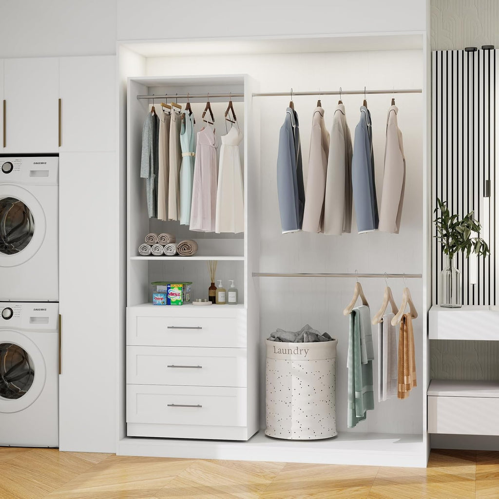 Closet System with 3 Drawers, 5-9FT Modular Organizer | Walk-in Closet Organizer System with 5 Expandable Hanging