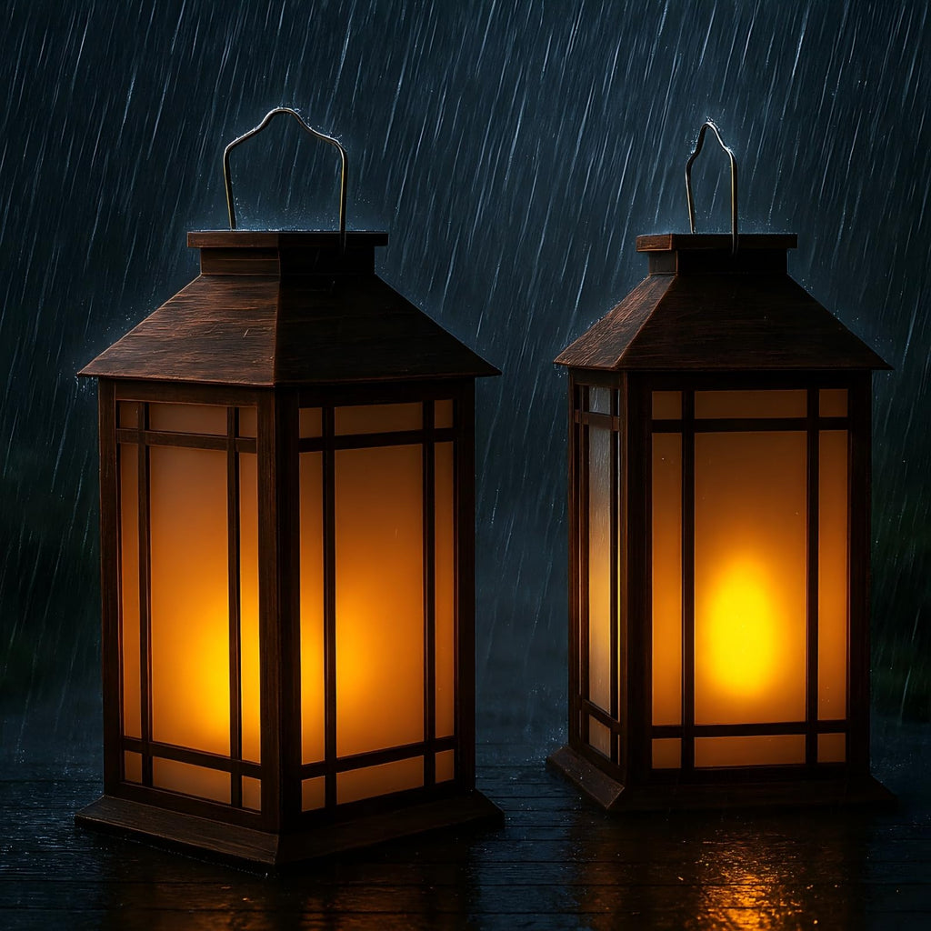 13 Inch Outdoor Decorative Lanterns with LED Candle Timer 2 Pack Brown