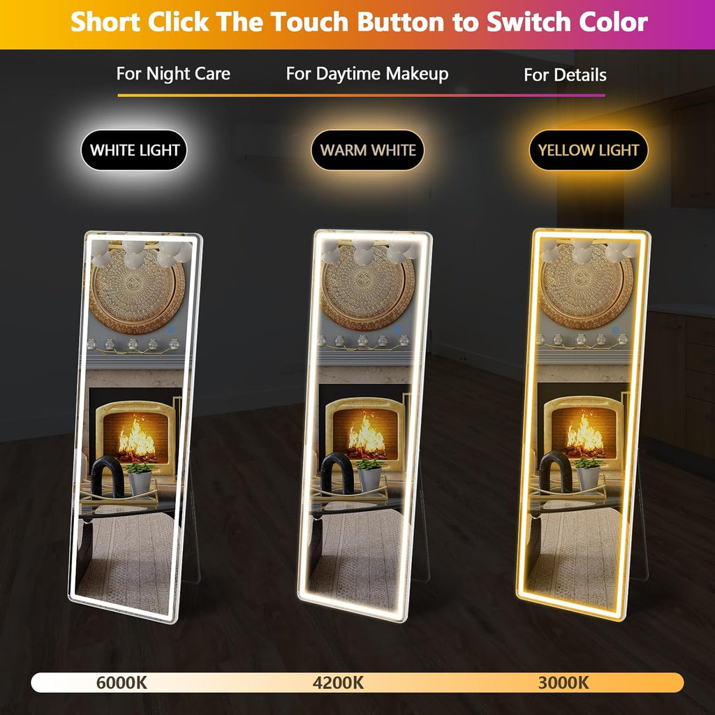 Full Length Mirror with LED Lights, 65"x21" Lighted Floor Mirror with Dimming & 3 Color Lighting, Stand , Dressing Room