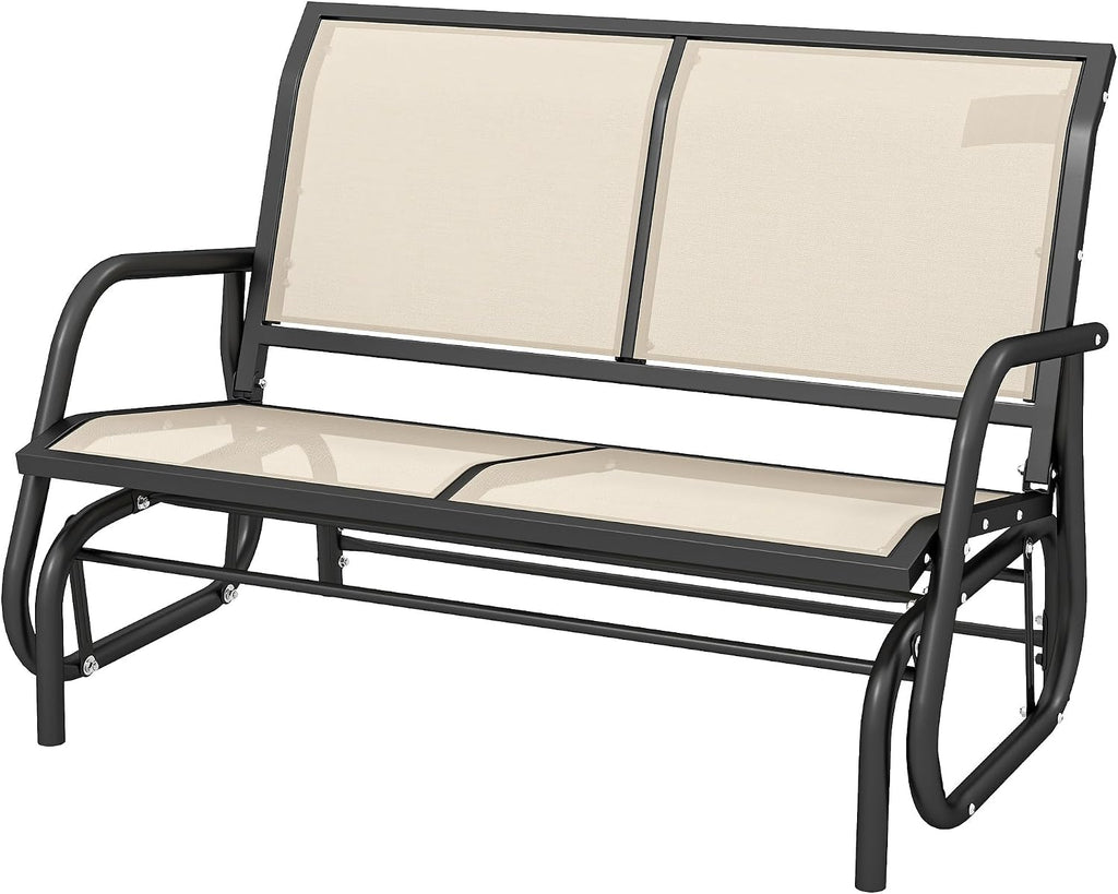 Glider Bench Chair, 2-Person Outdoor Patio Loveseat Swing Rocking Chair with Powder Coated Steel Frame, Beige Double