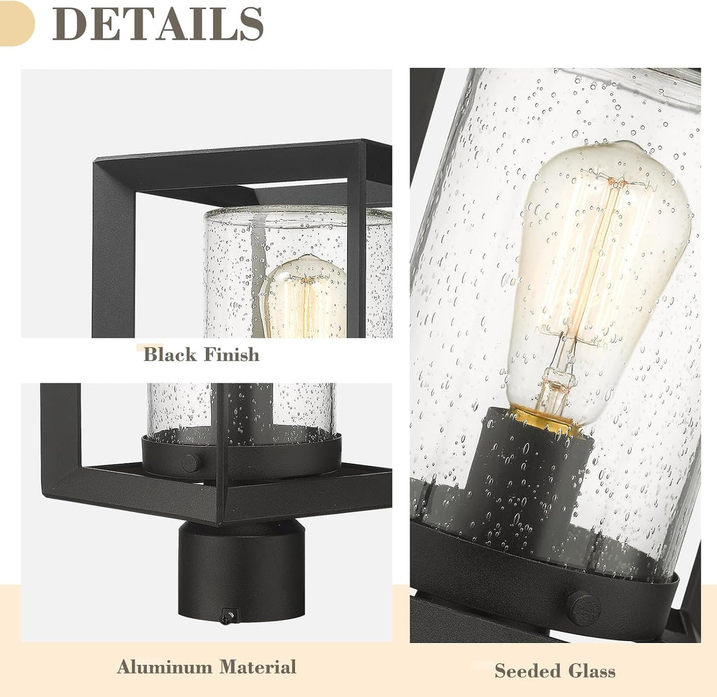 Post Lights Outdoor Fixture, 1-Light Lamp Post Lantern, Black Finish, Seeded Glass, 2083P BK