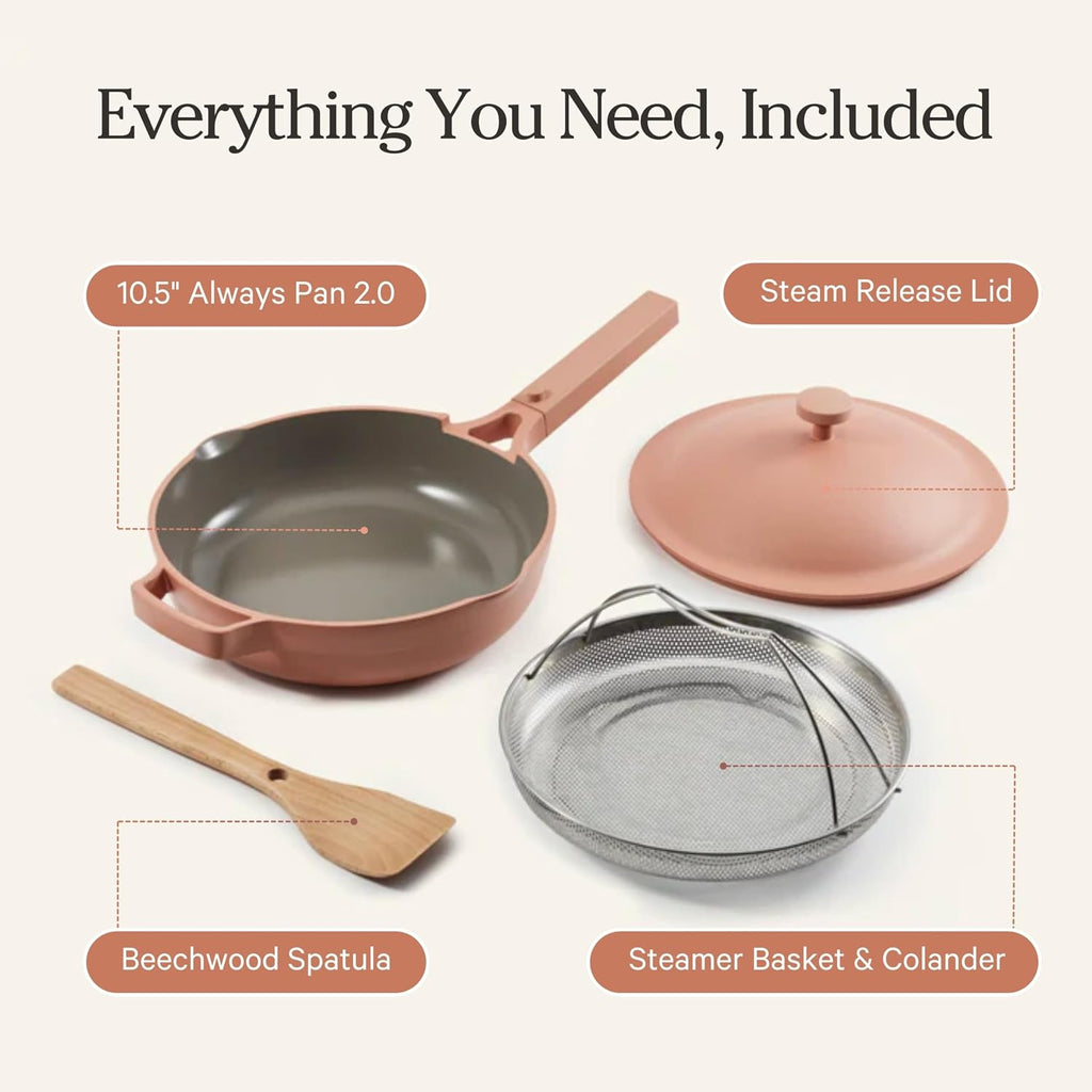 Always Pan 2.0 | 10.5" Ceramic Pan with Modular Lid, Steamer Basket & Spatula | Patented 10-in-1 Nonstick, Non-Toxic