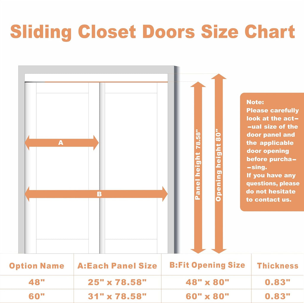 Closet Sliding Door, 60"×80"(Double Doors 31"), 3 Panel Sliding Door with Hardware Kit, Pre-Drilled 
