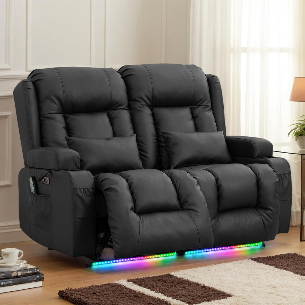 Power Loveseat Recliner Sofa - Home Theater Seating with Massage & Heat Faux Leather RV Recliner Loveseat Sofa