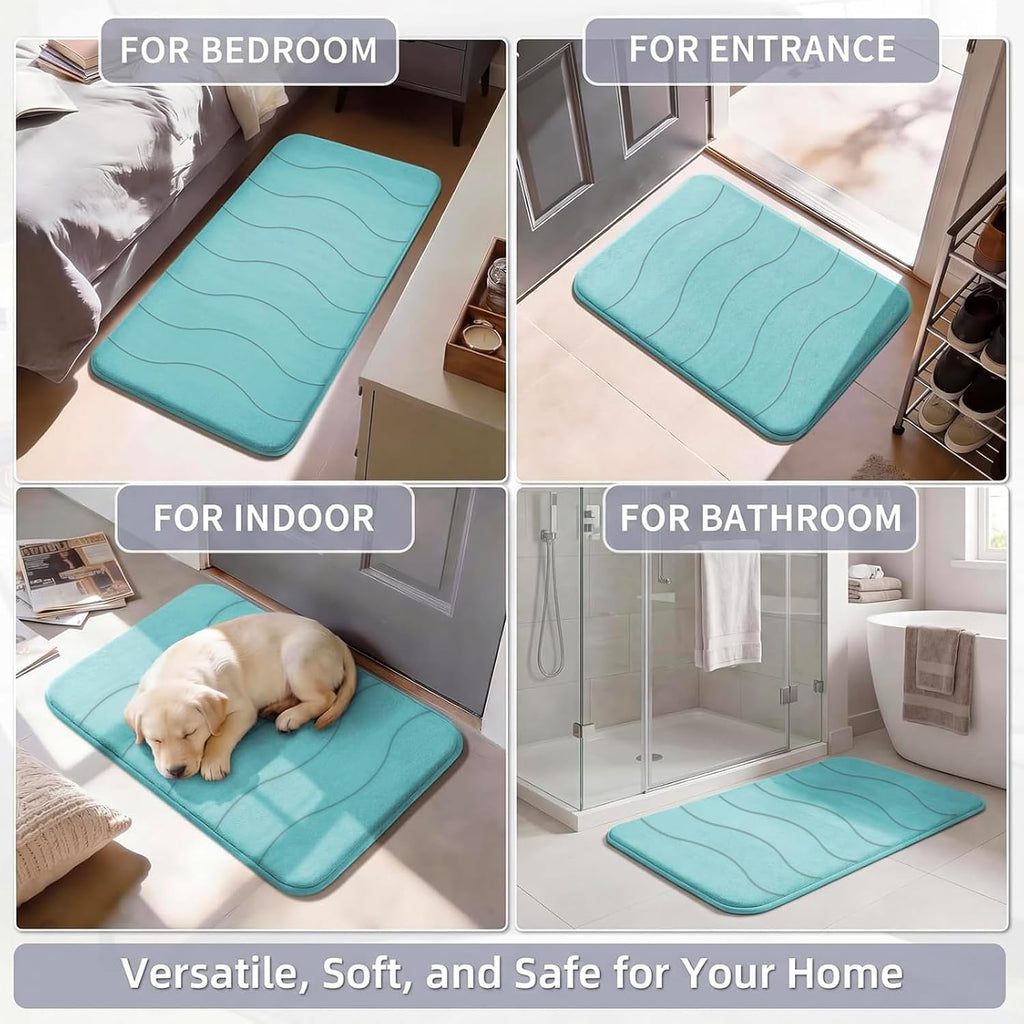 Memory Foam Bath Mat Extra Long Non Slip Shower Rug Mats Water Absorbent Thick Soft, 47x17,Aqua Green