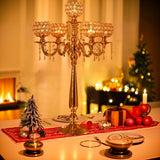 4Sets 5 Arm Crystal Candelabra Centerpieces,29.5Inches Tall Silver Metal Candlestick Holders with 5 Flower Bowl Holdern