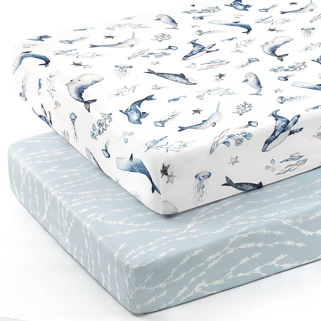 Stretch Ultra Soft Jersey Knit Fitted Crib Sheets Set 2 Pack, Universal Fit All Standard Crib Mattress Pads Safe and