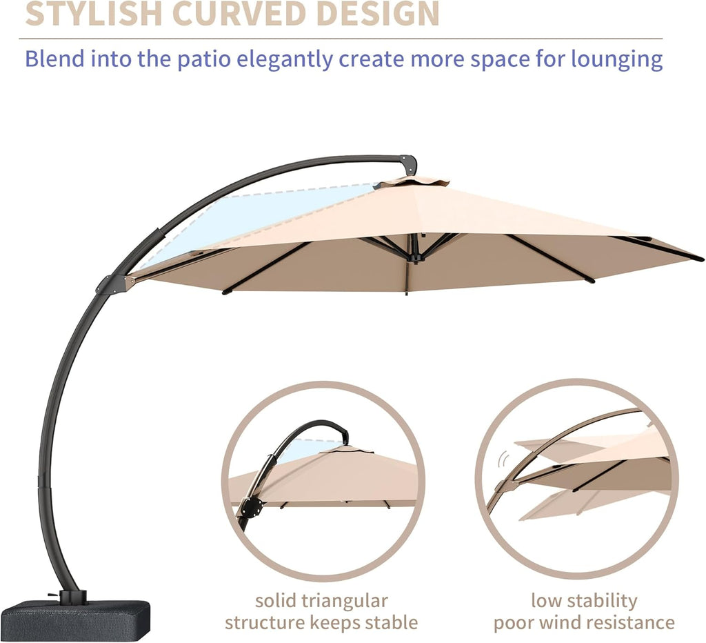 11ft Offset Cantilever Patio Umbrella with Base Included, Large Round Aluminum Outdoor Umbrella - Beige