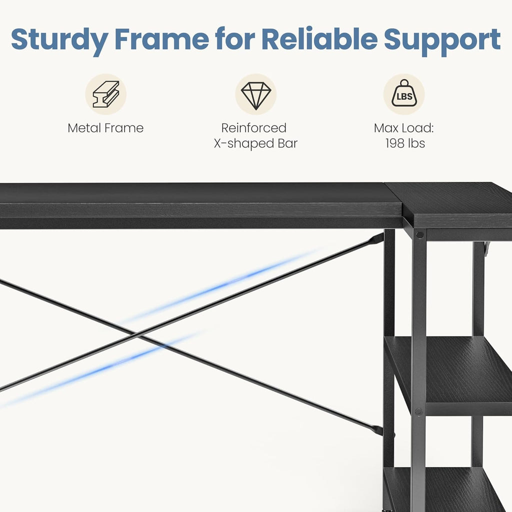 L Shaped Desk 47 Inch Computer Desk Gaming Furniture Corner Desks Home Office PC Table with Reversible Storage Shelves