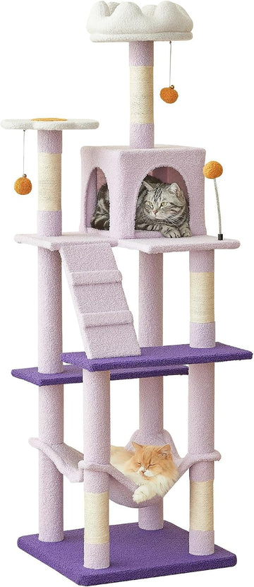 Flower Cat Tree for Indoor Cats, 63.8 Inches Multi-Level Cat Tower with Sisal-Covered Scratching Posts, Padded