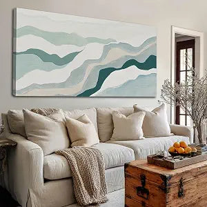 Neutral Abstract Wall Art Geometric Canvas Painting Blue Green and White Pictures Wall Decor Bedroom Modern Artwork