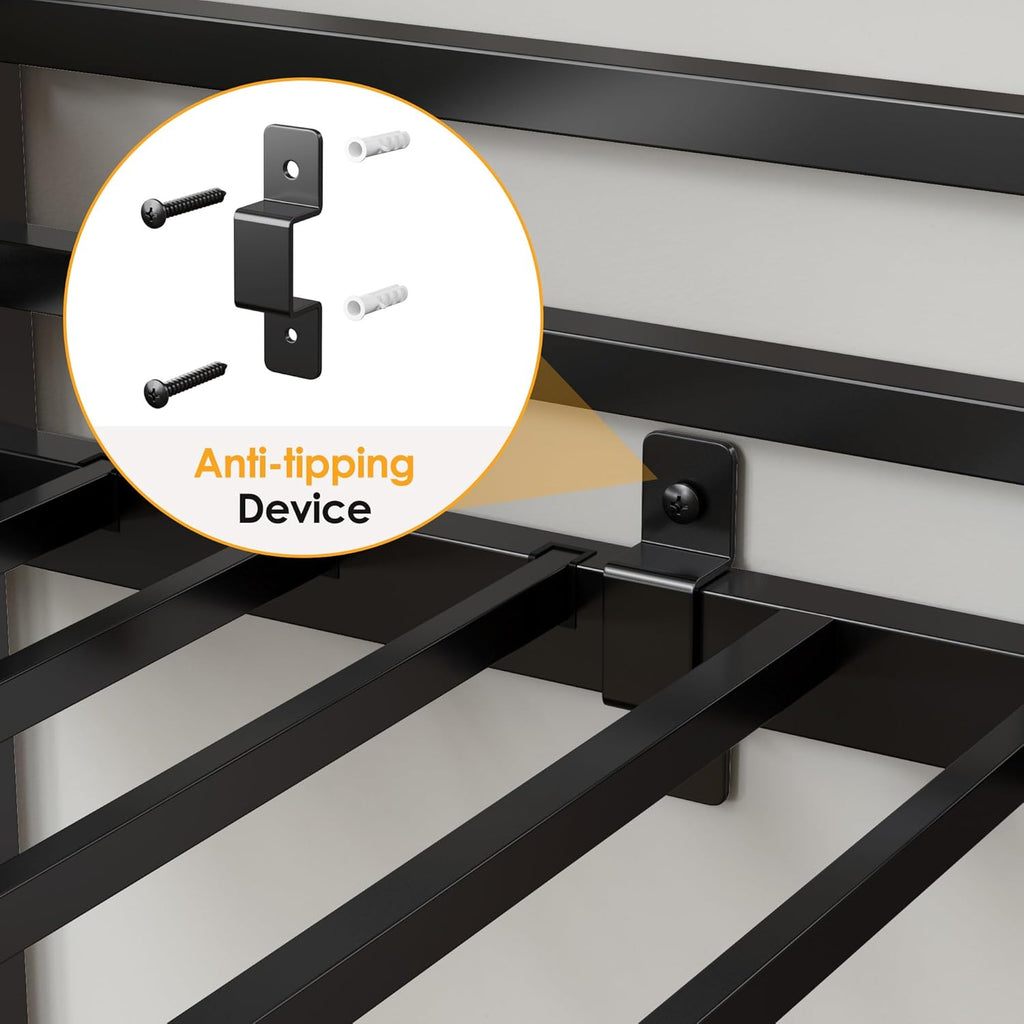Loft Bed Twin with Stairs, 53.5” Under-Space for Sofa and Desk, More Stable and Safe Industrial Metal Frame for Teens